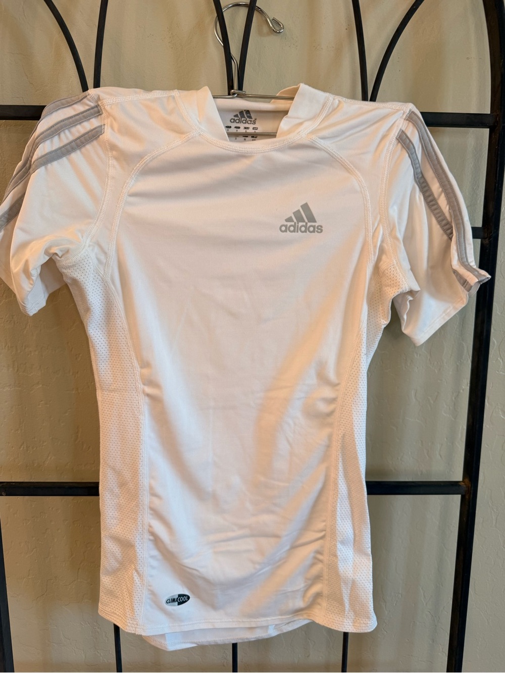 Adidas ClimaCool Compression Shirt Size Small White Silver Short Sleeve Mesh